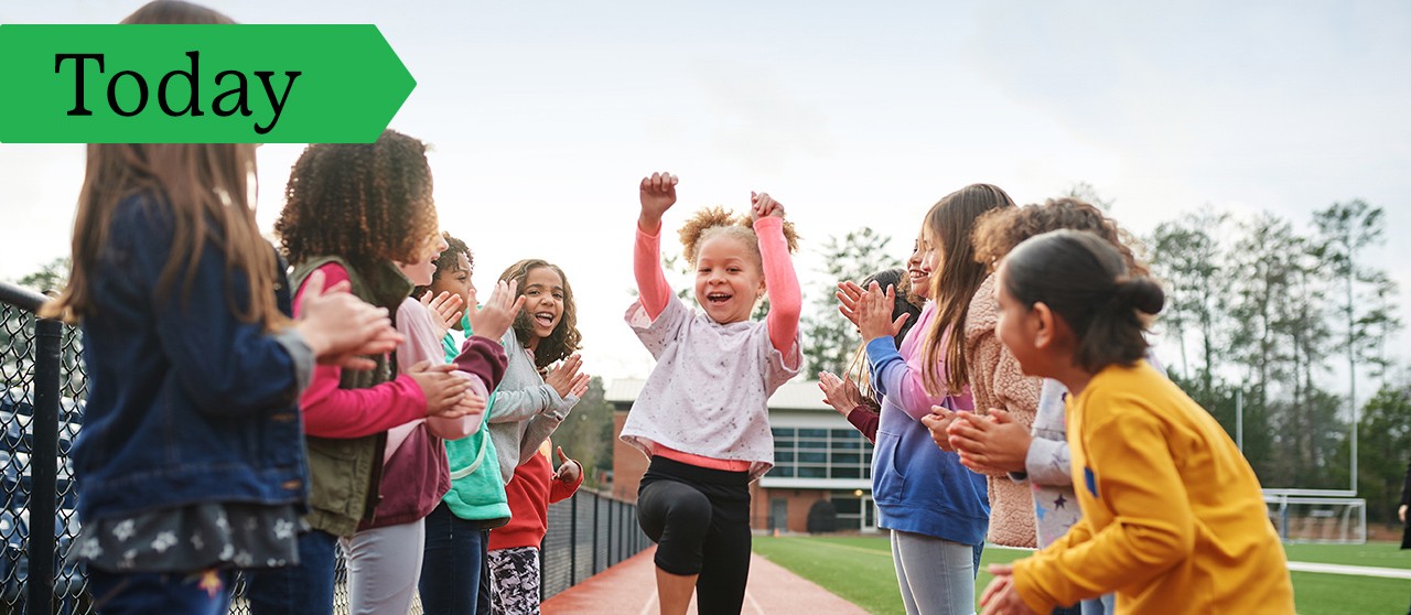 Girl Scouts participate in a track and field activity, 2021.
