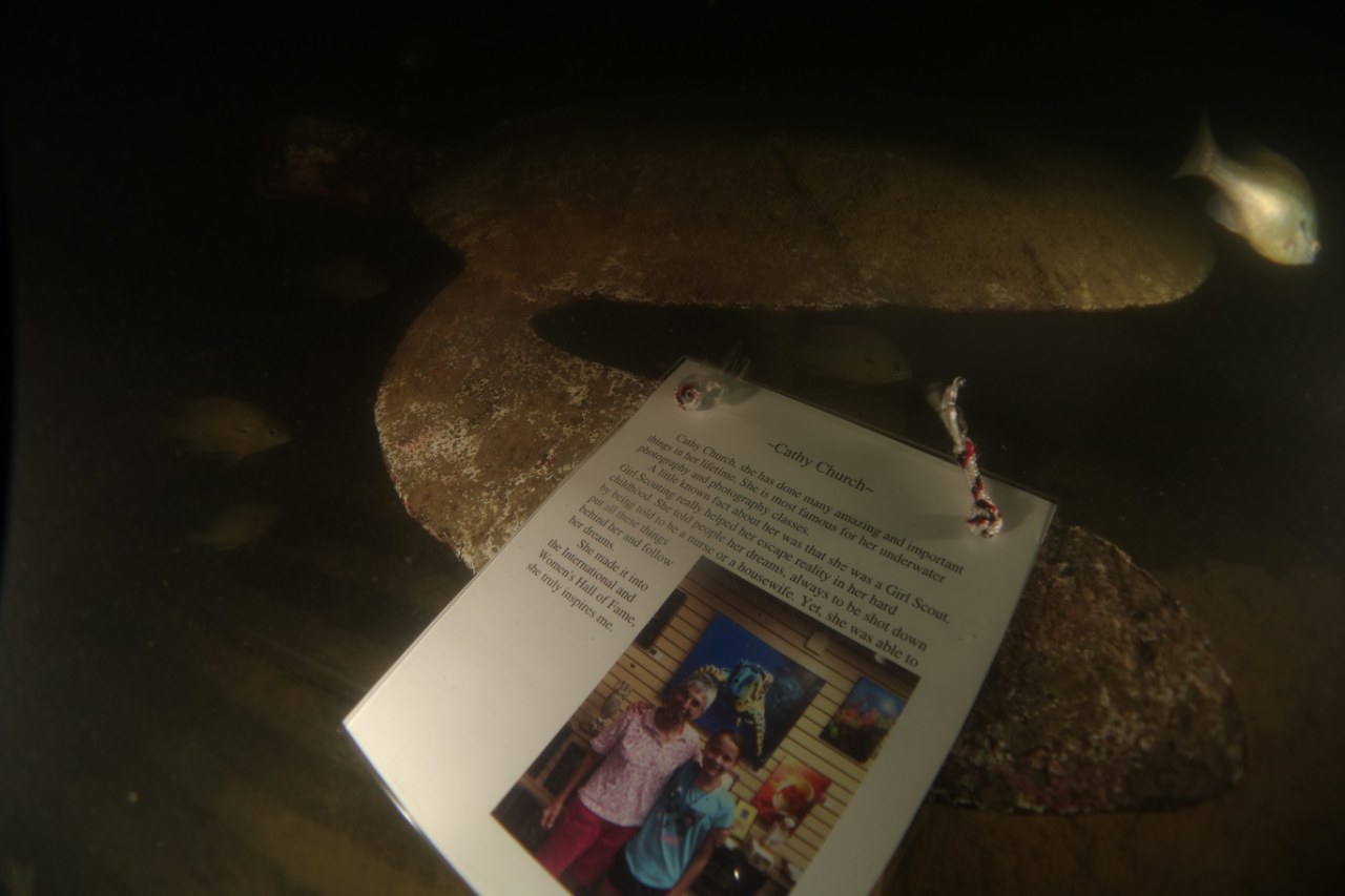 Troop member AJ did her Women’s Dive Day project about Women Divers Hall of Fame member Cathy Church, who personally shared her own Girl Scouting experiences with her!